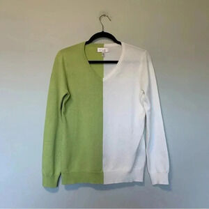 NWOT Gianni Feraud green white double  face v neck sweater bicolor